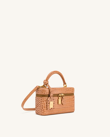 Cleo Box Shape Top Handle Bag - Brown Croc