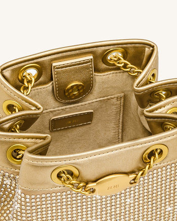 Yara Artificial Crystal Bucket Bag - Champagne