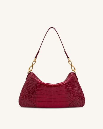 Jayla Metal Pendant Embellished Shoulder Bag - Red Croc