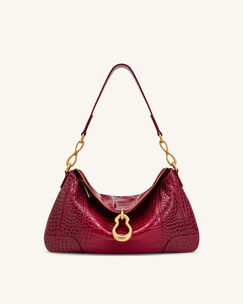 Jayla Metal Pendant Embellished Shoulder Bag - Red Croc