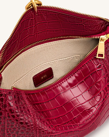 Jayla Metal Pendant Embellished Shoulder Bag - Red Croc