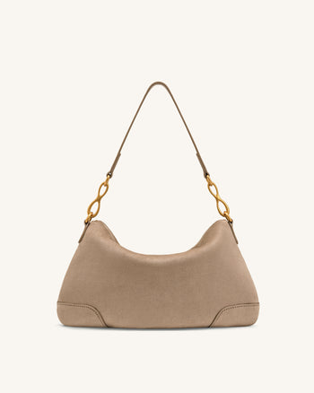 Jayla Faux Suede Metal Pendant Embellished Shoulder Bag - Grey