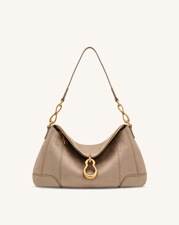 Jayla Faux Suede Metal Pendant Embellished Shoulder Bag - Grey