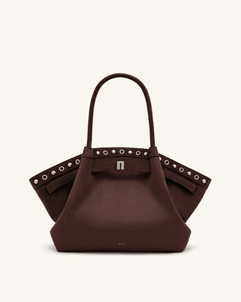 Hana Medium Faux Suede Tote Bag - Dark Chocolate Brown
