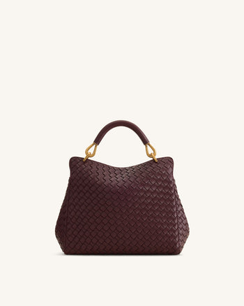 Lucia Classic Woven Top Handle Bag - Dark Burgundy