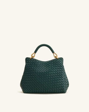 Lucia Classic Woven Top Handle Bag - Forest Green