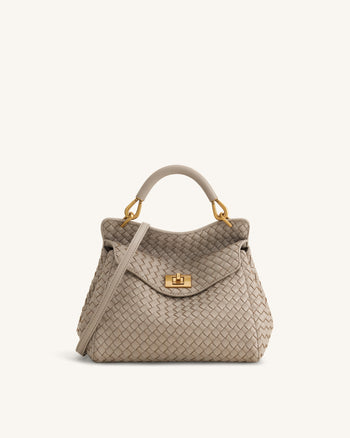 Lucia Classic Woven Top Handle Bag - Mud Gray