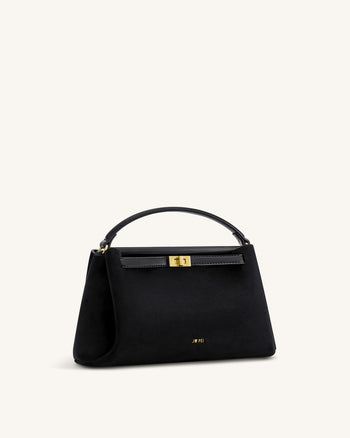 Carmen Faux Suede Top Handle Bag - Black