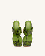 Naomi Snakeskin Heeled Flip Flops - Green