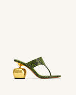 Naomi Snakeskin Heeled Flip Flops - Green