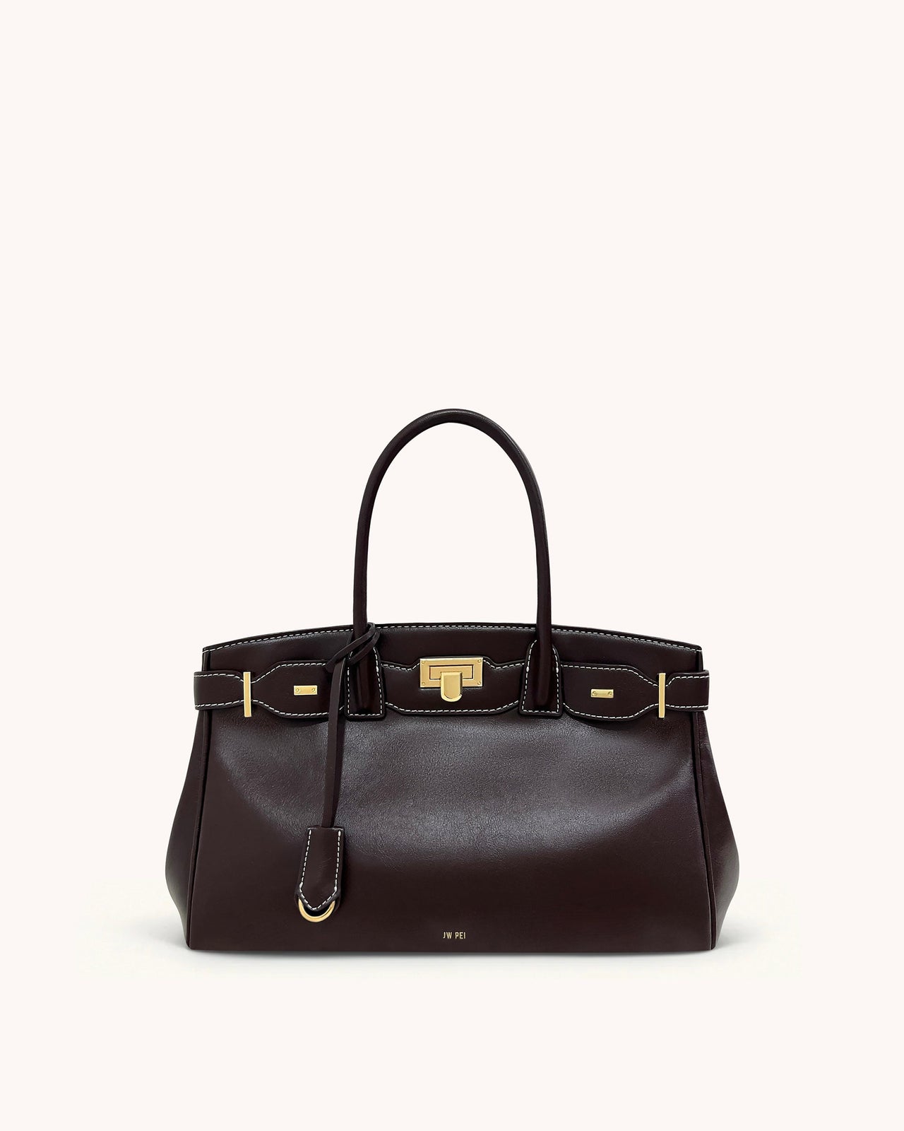 Ziva Metal Lock Decoration Tote Bag - Dark Brown