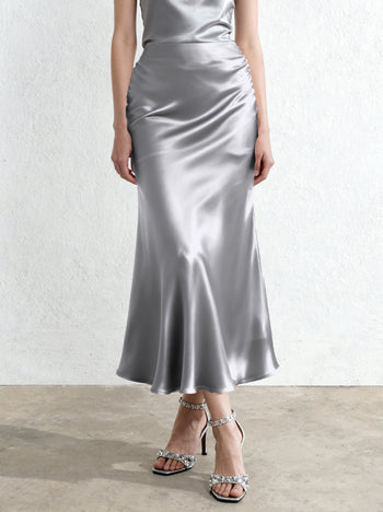 Liquid Satin Mermaid Maxi Skirt - Silver