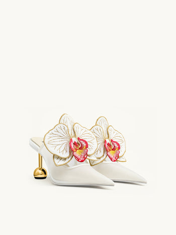 Sofia Orchid Sphere Heel Mules - White