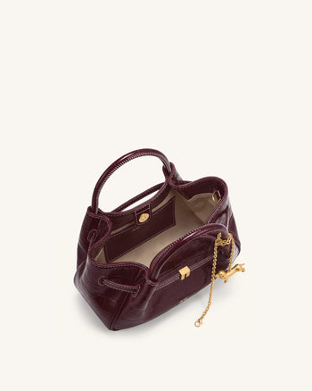 Maeve Dachshund Charm Mini Satchel Bag - Burgundy Croc
