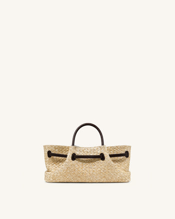 Maeve Faux Straw Dachshund Metal Charm Tote Bag - Brown