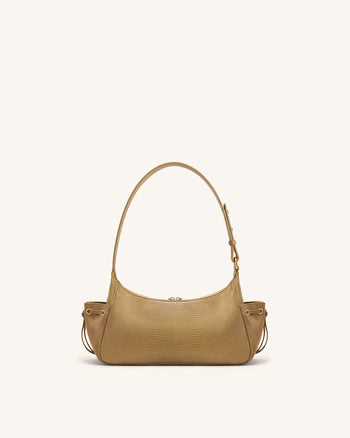 Corinne Lizard-Embossed Faux Suede Shoulder Bag - Khaki