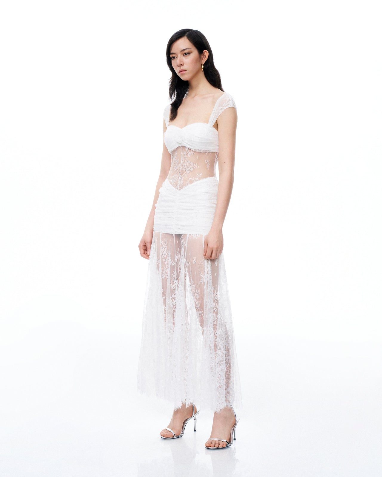 Fiorentina 3D Floral Lace Dress - White