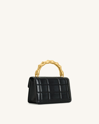 Kaia Bamboo Metal Handle Handbag - Black
