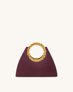 Amiya Leaf Handle Faux Suede Sculpture Bag - Merlot Red
