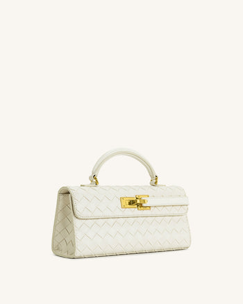 Keyla Weave Texture Top Handle Bag - White