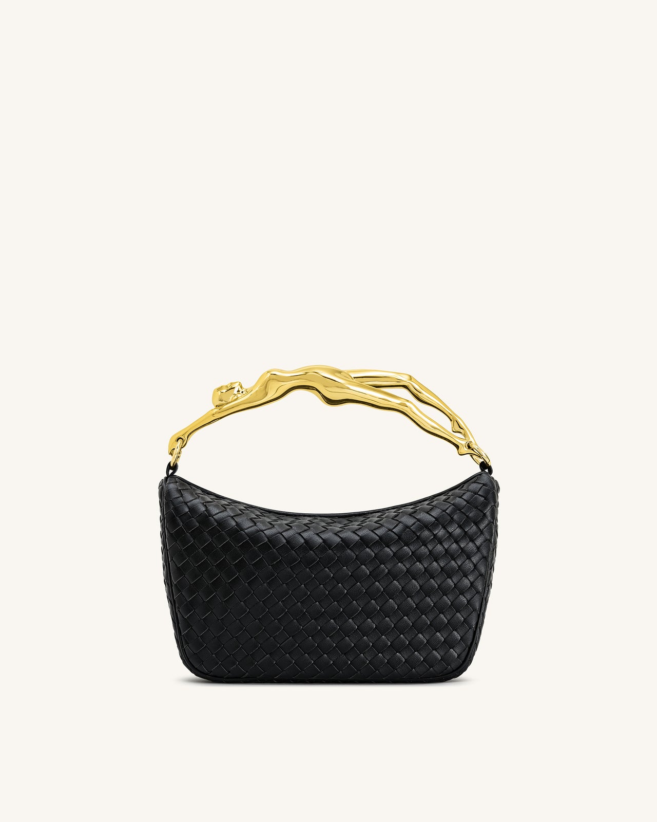 Jenny Woven Human-shaped Handle Handbag - Black
