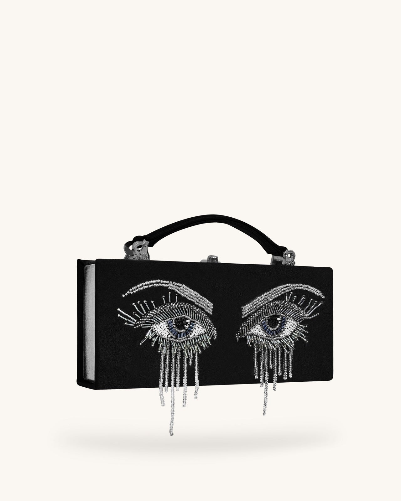 Vera Bead Decoration Rectangular Clutch Bag - Black