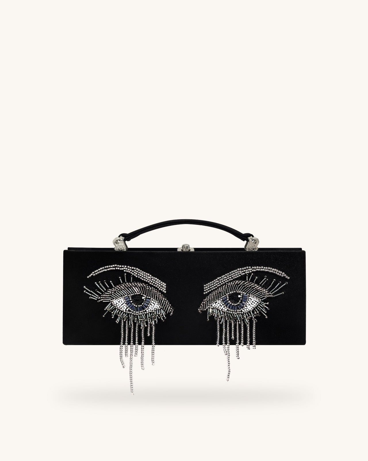 Vera Bead Decoration Rectangular Clutch Bag - Black