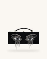 Vera Bead Decoration Rectangular Clutch Bag - Black