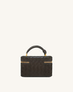 Cleo Woven Texture Box Shape Top Handle Bag - Dark Brown