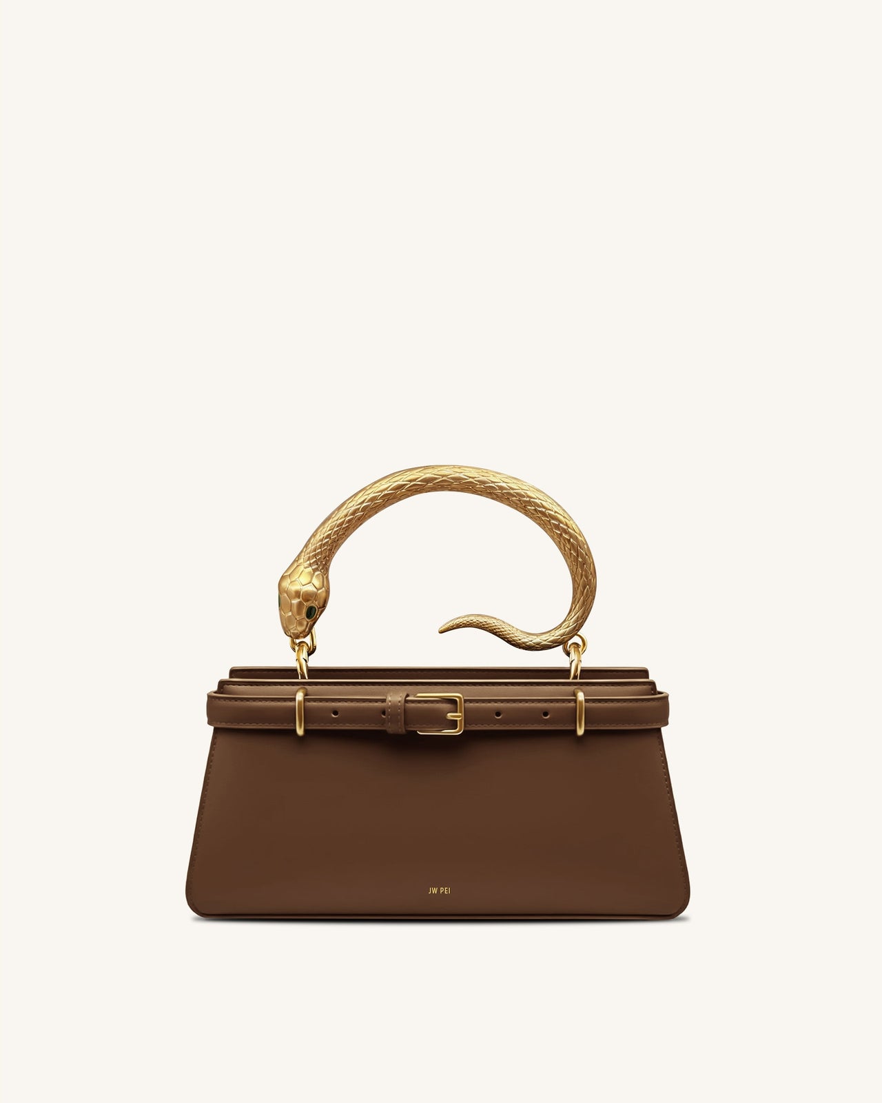 Elena Snake Handle Top Handle Bag - Dark Brown