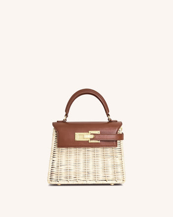 Elise Natural Rattan Weaving  Handbag - Brown Rattan