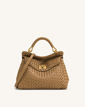Lucia Classic Top Handle Woven Bag - Brown