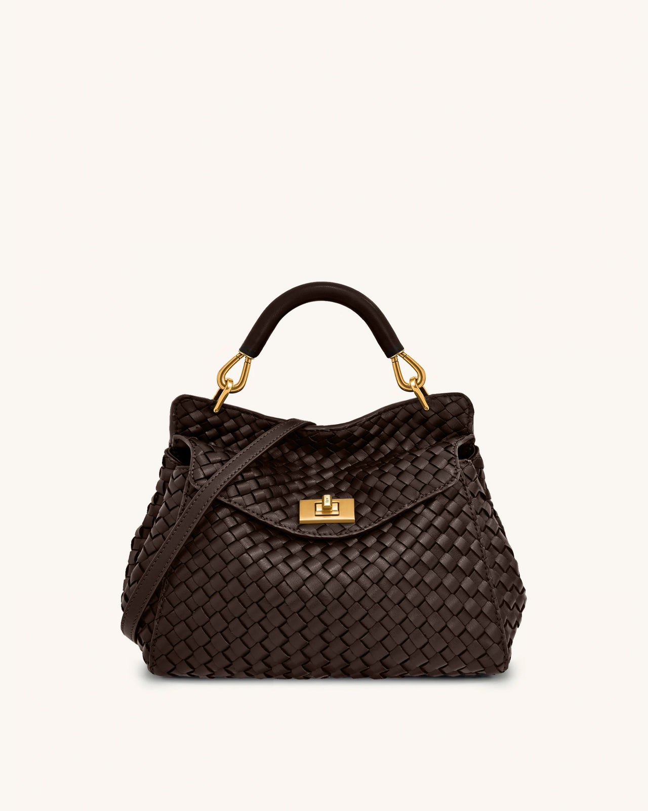 Lucia Classic Top Handle Woven Bag - Dark Brown