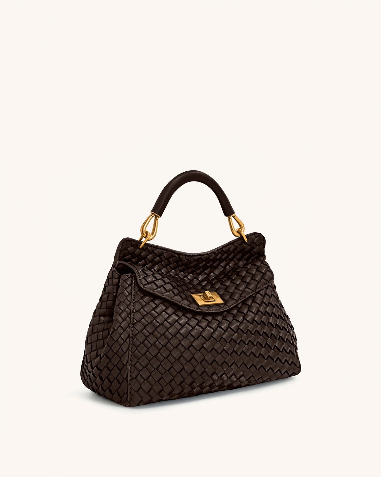 Lucia Classic Top Handle Woven Bag - Dark Brown