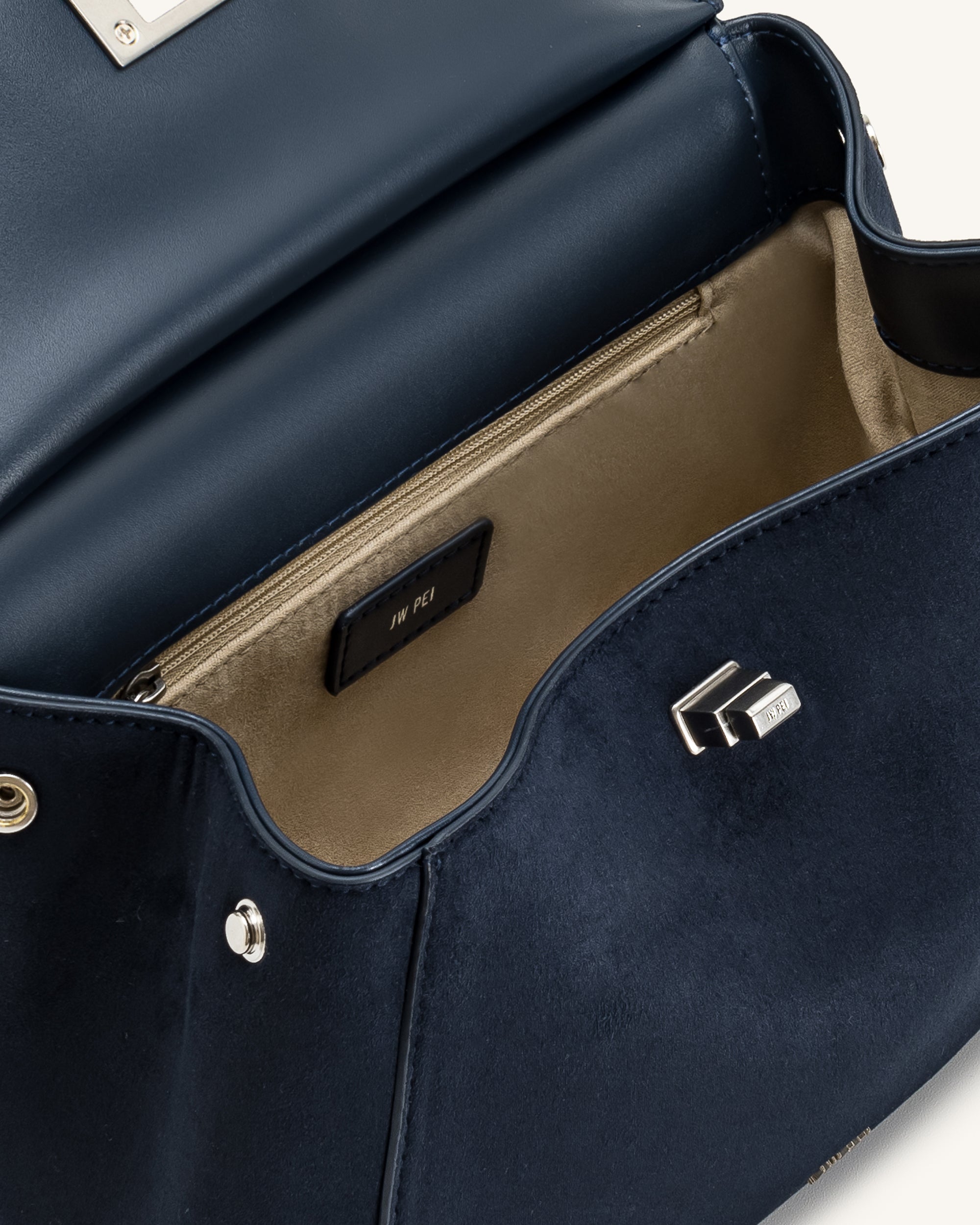 Lucia Classic Faux Suede Top Handle Bag - Navy Blue - JW PEI LATAM