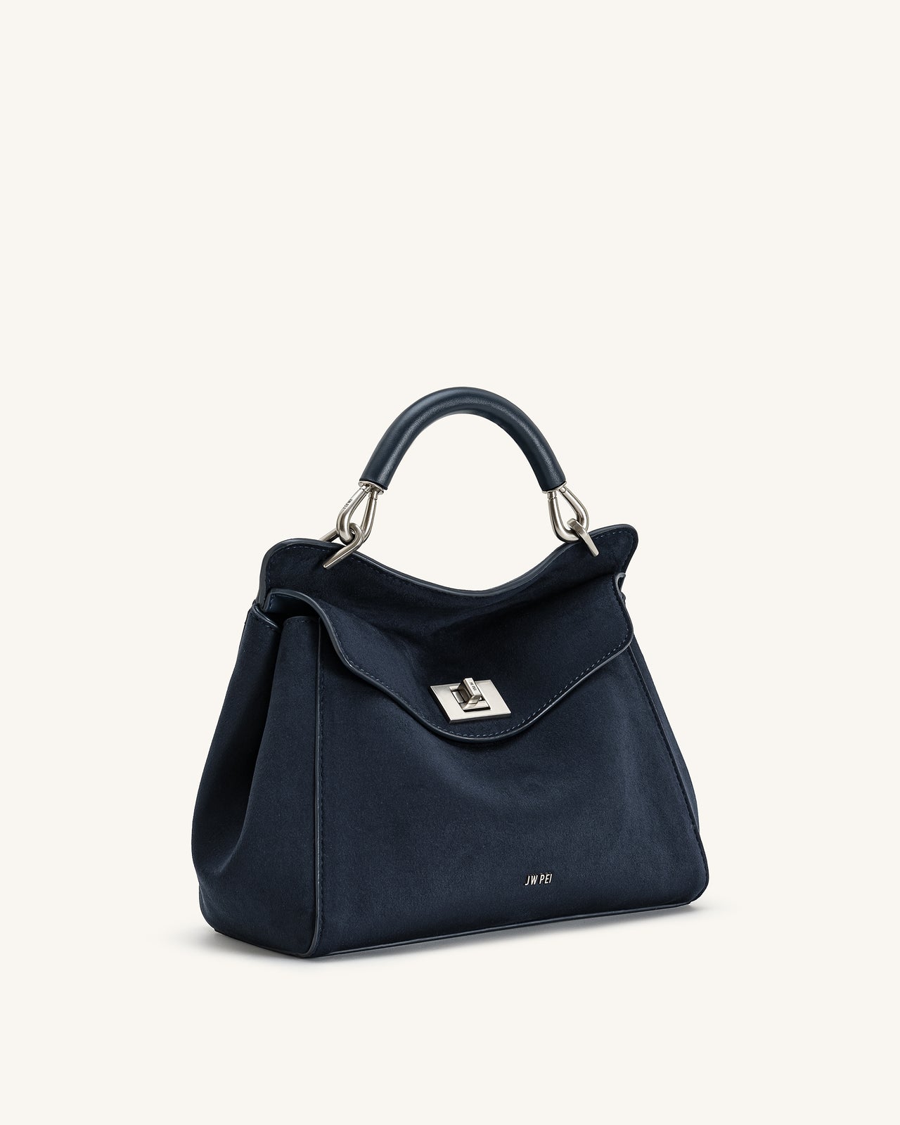 Lucia Classic Faux Suede Top Handle Bag - Navy Blue