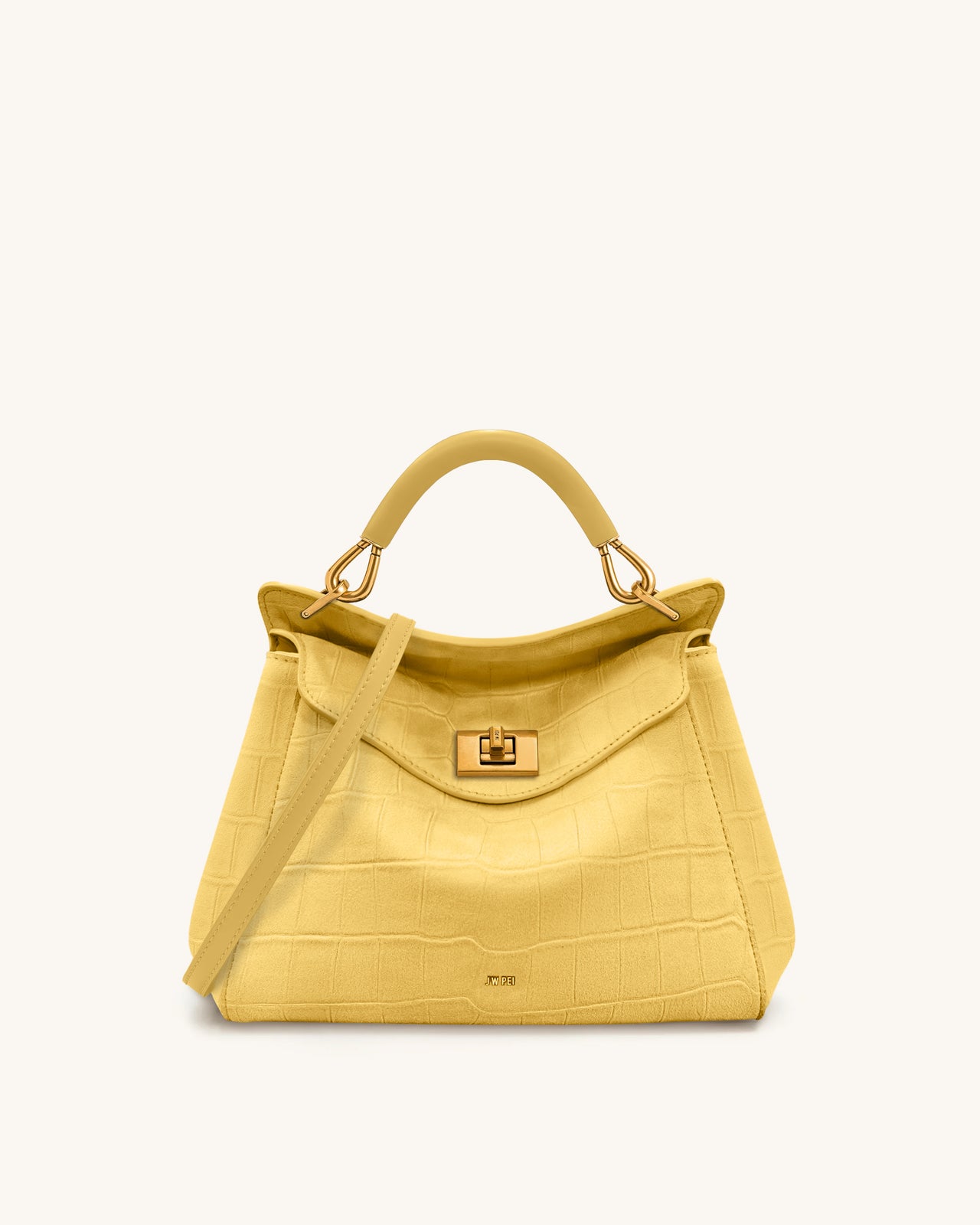 Lucia Classic Croc-Embossed Faux Suede Top Handle Bag - Yellow