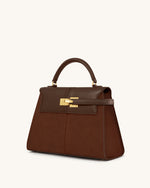 Elise Large Faux Suede Top Handle Bag - Mocha Brown