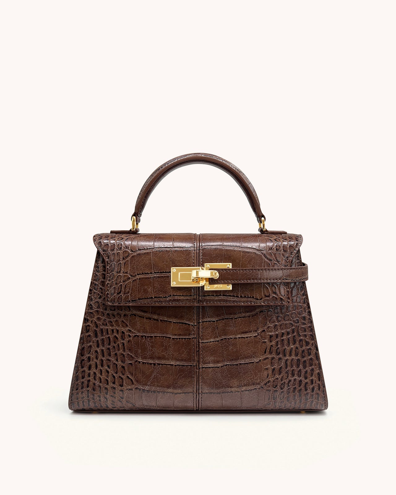 Elise Large Croc-Embossed Top Handle Bag - Chestnut Brown