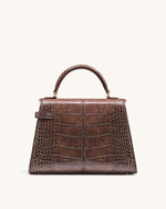 Elise Large Croc-Embossed Top Handle Bag - Chestnut Brown