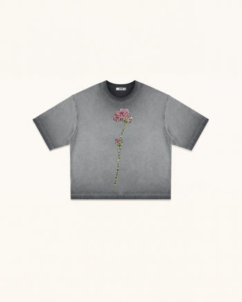 The Enchanted Rhinestone Rose Tee - Washed Gray