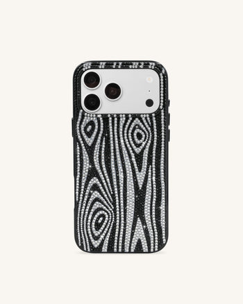 Zebra Rhinestone Phone Case - Black