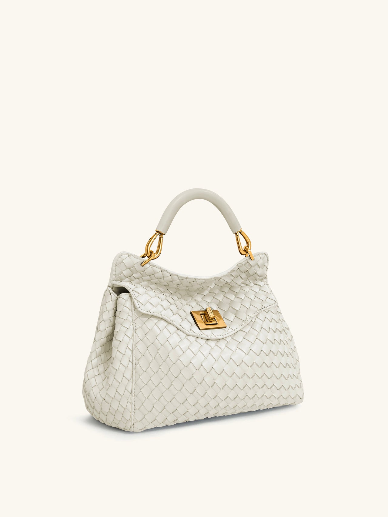 Lucia Classic Top Handle Woven Bag - White