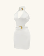 Gabriella Belted Cutout Halter Mini Dress - Ivory