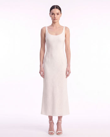 Textured Scoop Neck Column Midi Dress - Ivory