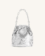 Yulia Metallic Sequin Bucket Bag - Silver