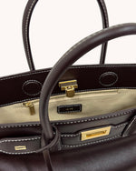 Ziva Metal Lock Decoration Tote Bag - Dark Brown