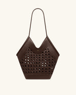 Maribel Woven Panel Tote Bag - Dark Brown