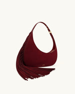 Harlee Faux Suede Fringe Shoulder Bag - Burgundy