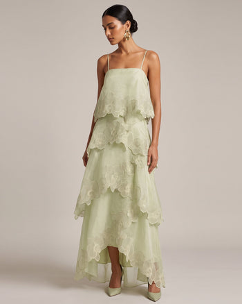 Orchid Embroidered Layered Maxi Dress - Light Green